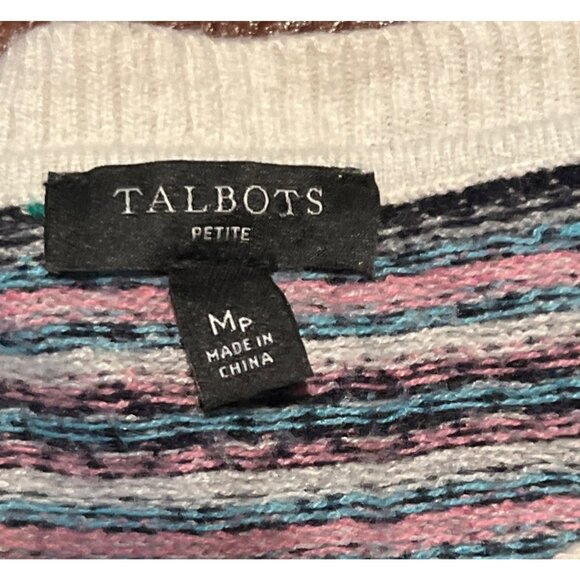 Talbots Medium Petite Striped Fair Isle Wool Blend Sweater Cozy Winter Knit - Picture 3 of 7